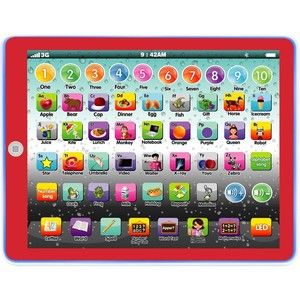 SPOGENN Learning Tablet Educational Touch Pad Number ABCs Spelling Animal Red